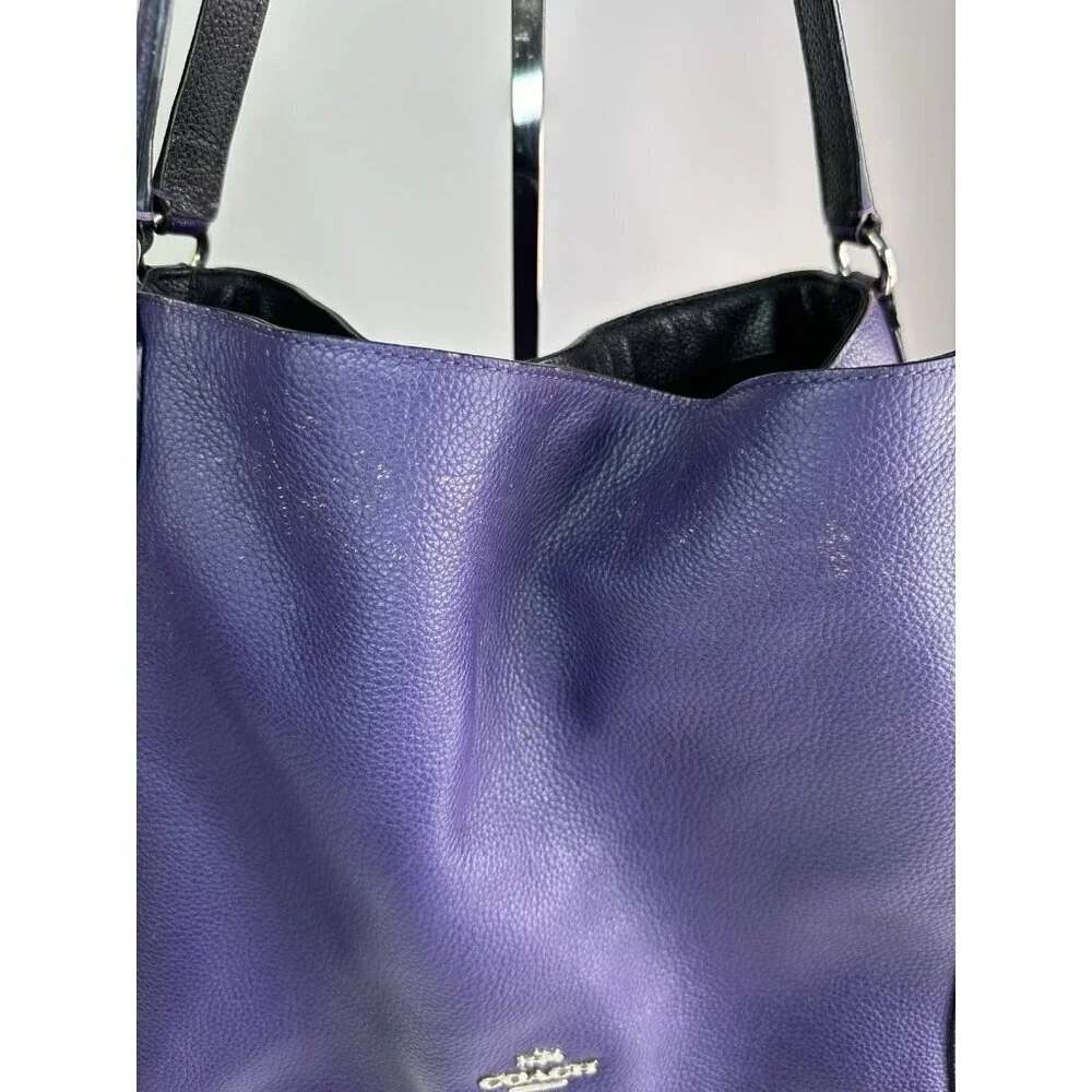 Vtg Coach Turnlock Edie Dark Purple Pebble Leather Shoulder Bag